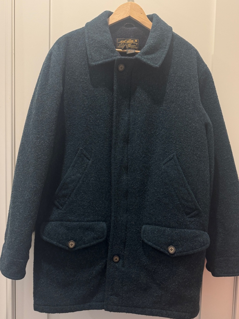 Vintage 90s Eddie Bauer Wool Pea Coat Car Jacket Medium Tall USA Quilted Liner